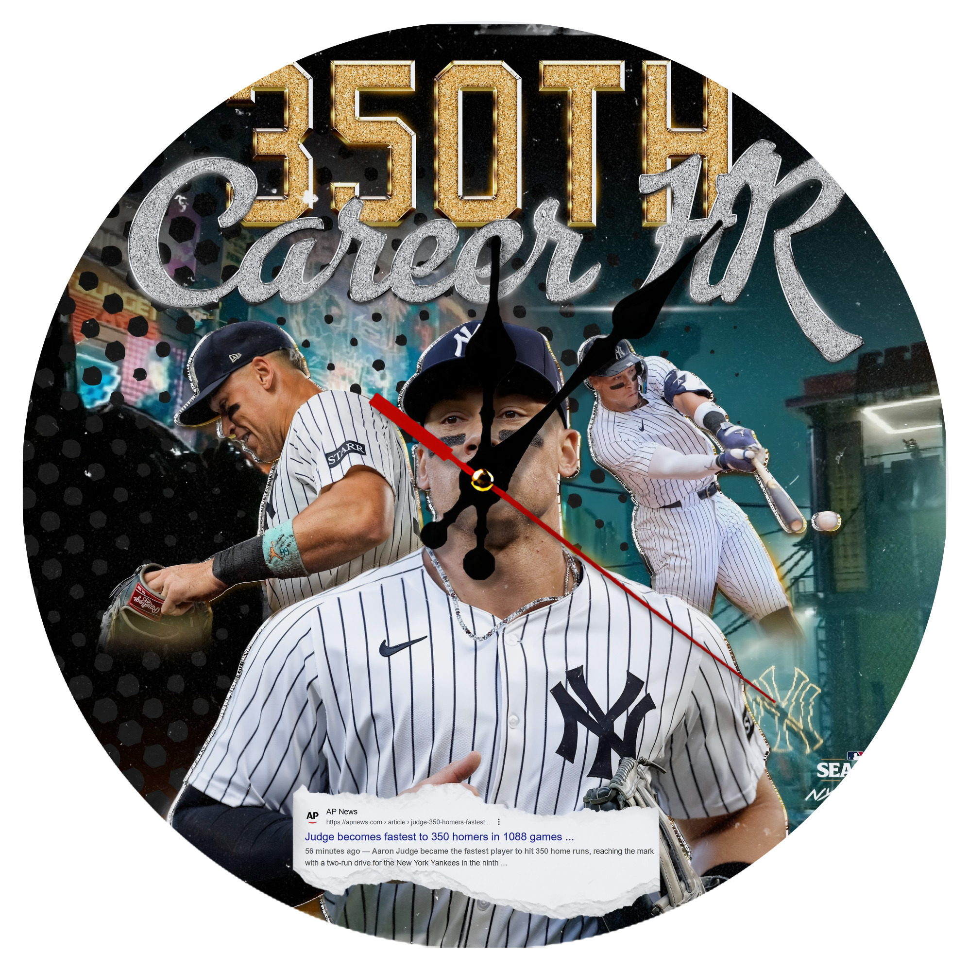 Aaron Judge's 350th Career Home Runs Silent Round Wall Clock – Modern & Stylish DIY Design, Durable Wood Construction, Easy To Install – Perfect For Office, Bedroom, Living Room, And More